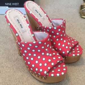 Miu miu polka dot high heel clogs